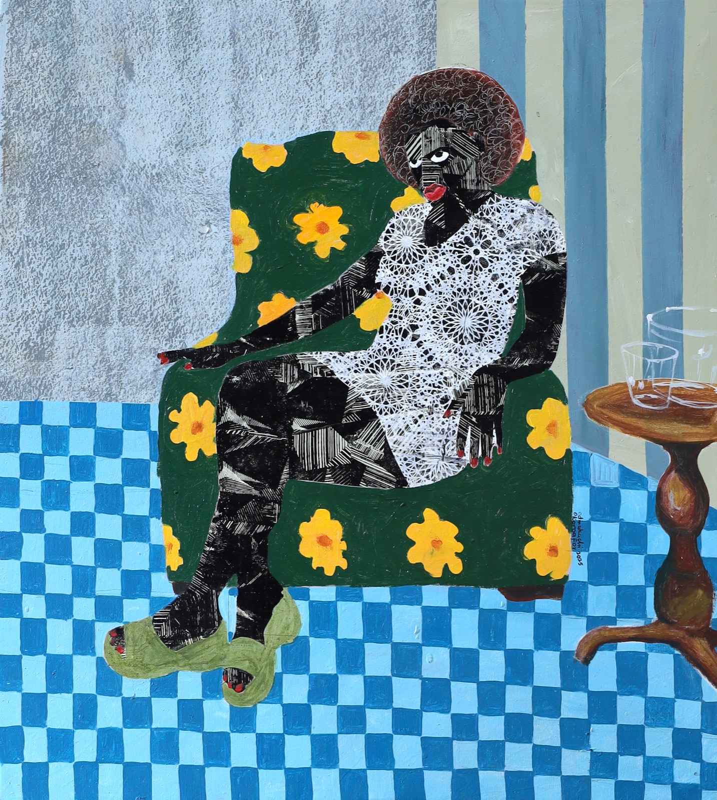 Odinakachi Okoroafor, A Glass of Water, silkscreen and acrylic on canvas